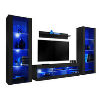 WOHNZIMMERSET TIVOLI GRANDE, 4er-Set, Schwarz, LED Blau - Schwarz, Glas/Holzwerkstoff (250/159/35cm) - Komodee
