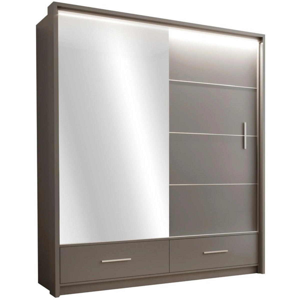 SCHWEBETÜRENSCHRANK Marsylia mit Spiegel und Schubladen, graphitfarben, 208 cm - Graphitfarben, Holzwerkstoff (208/225/61cm) - Beautysofa