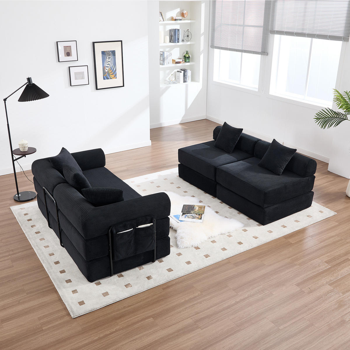 ECKSOFA 270/180/64 cm schwarz aus Cord modular mit Schlaffunktion - Schwarz, Textil (180/270cm) - OKWISH