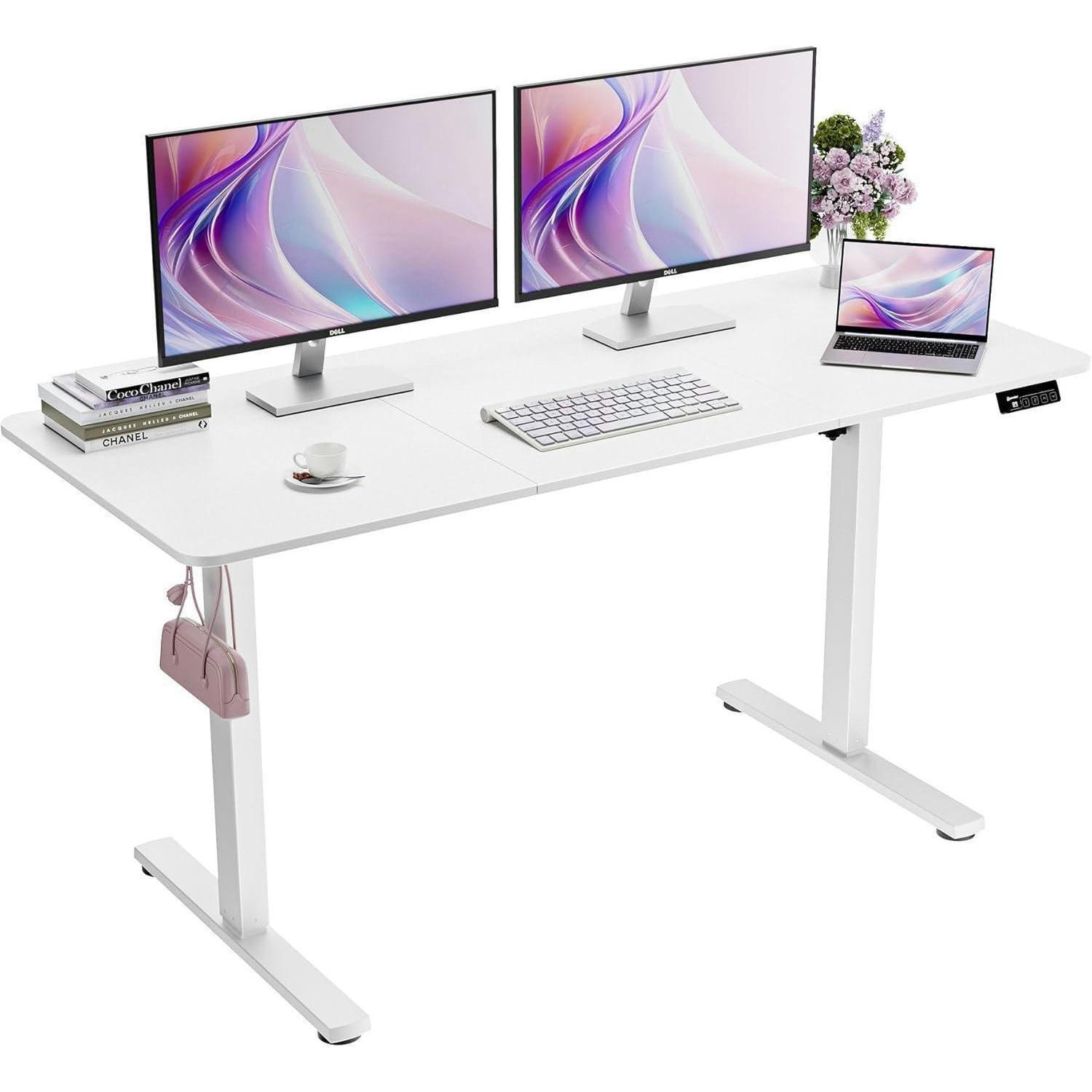 SCHREIBTISCH elektrisch höhenverstellbar Weiß 140 x 60 cm - Weiß, Metall (60/140/73cm)