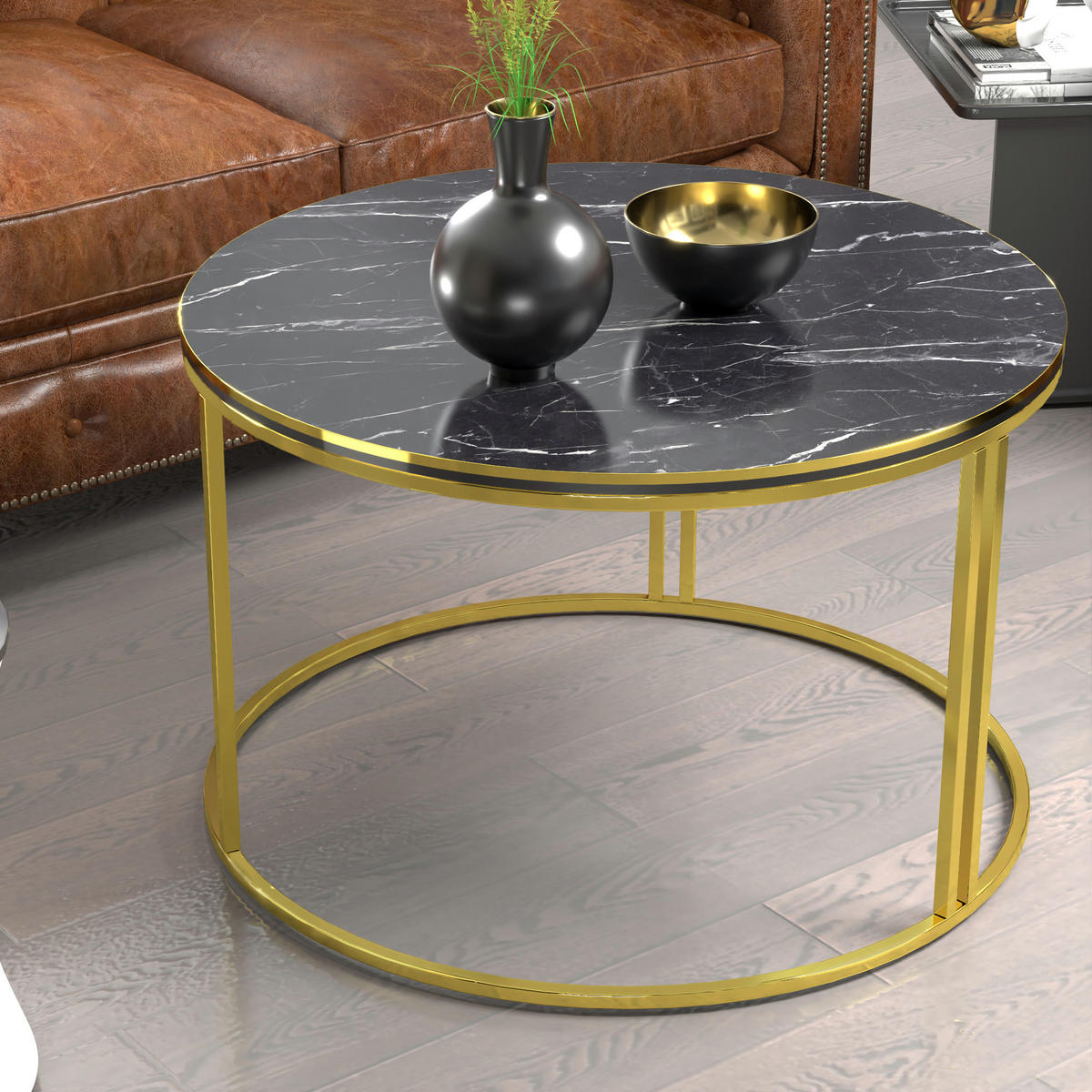 COUCHTISCH Aulum 70/70/50 - Goldfarben/Schwarz, Holzwerkstoff/Metall (70/70/50cm) - [en.casa]