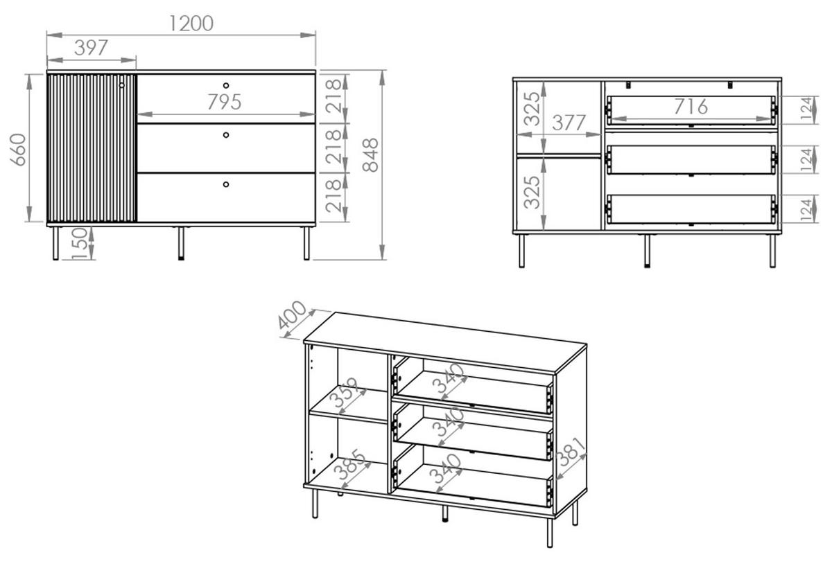 SIDEBOARD Sophie kaschmir matt 120 / 40 / 85cm - Beige, Holz/Holzwerkstoff (120/85/40cm) - Feldmann-Wohnen