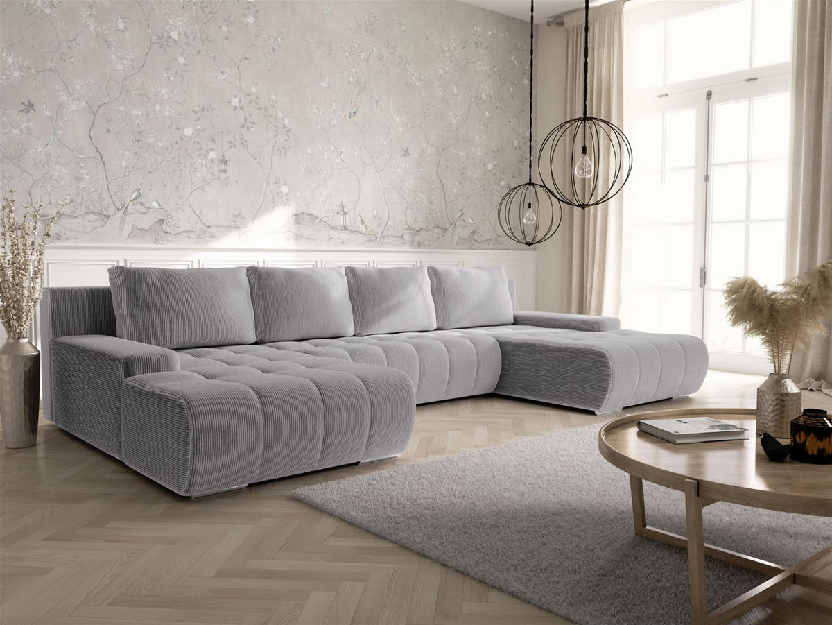 WOHNLANDSCHAFT Vogar In Poso - Hellgrau, Holzwerkstoff/Textil (350/85/185cm) - Fun Möbel