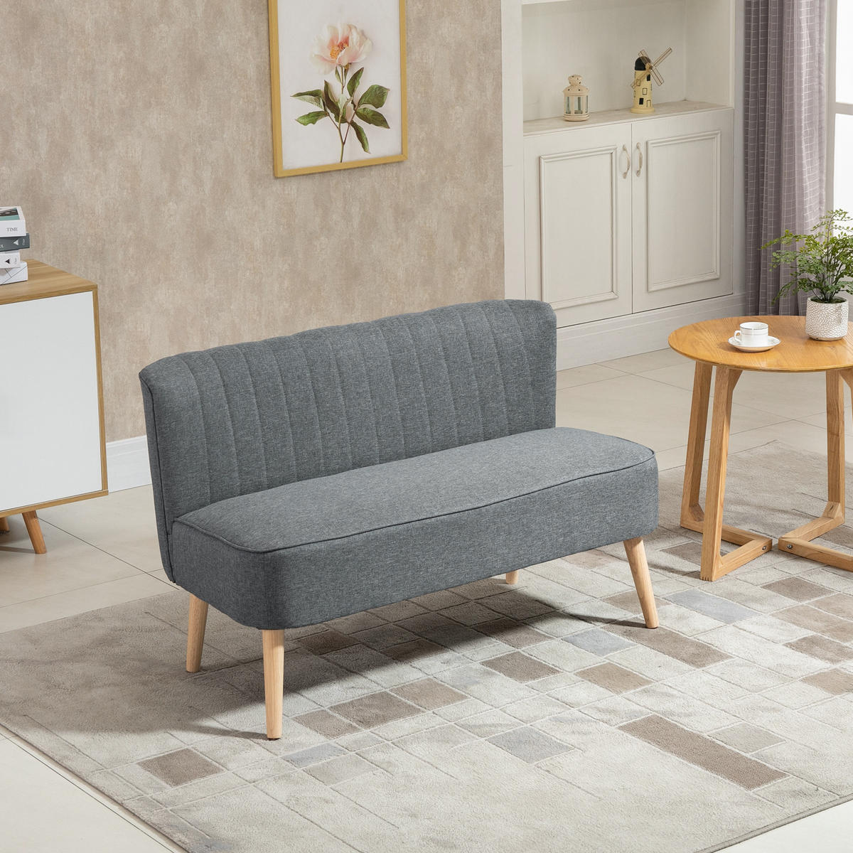 SOFA 2-Sitzer Couch Stoffsofa Sitzmöbel Polstersofa Loungesofa breit Hellgrau - Hellgrau/Naturfarben, Holz/Textil (56.5/77/117cm) - HOMCOM