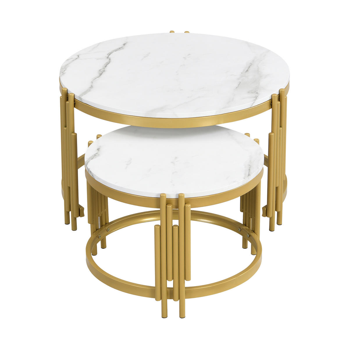 SATZTISCHE Runde in Marmor-Optik Weiß & Gold - Weiß, Holzwerkstoff (71.5/71.5/44cm) - Urban Meuble