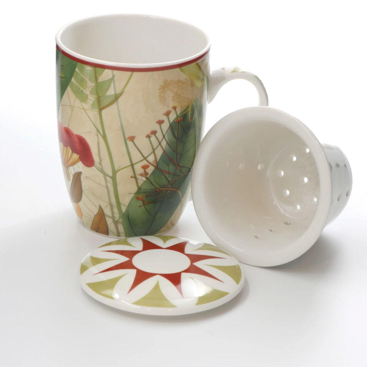 TEEBECHER mit Deckel & Filter MIRABILIA 300 ml rot - Orange, Keramik (0.36L) - Rose & Tulipani