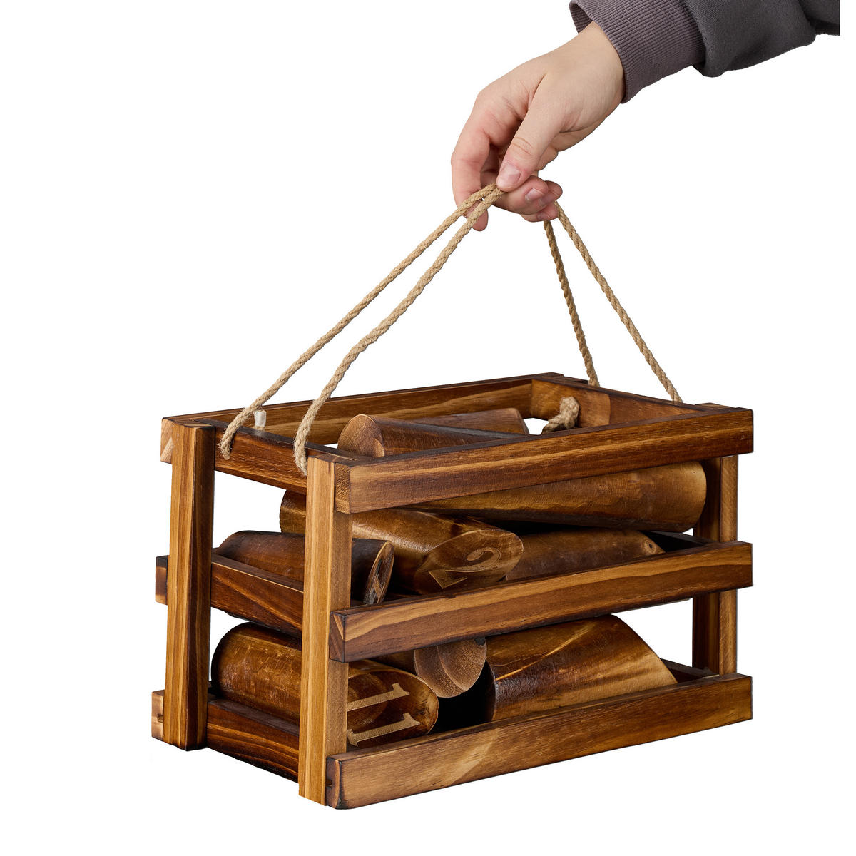 KUBB Wikingerspiel - Braun, Holz/Textil (28.5/17.5/18cm) - Relaxdays
