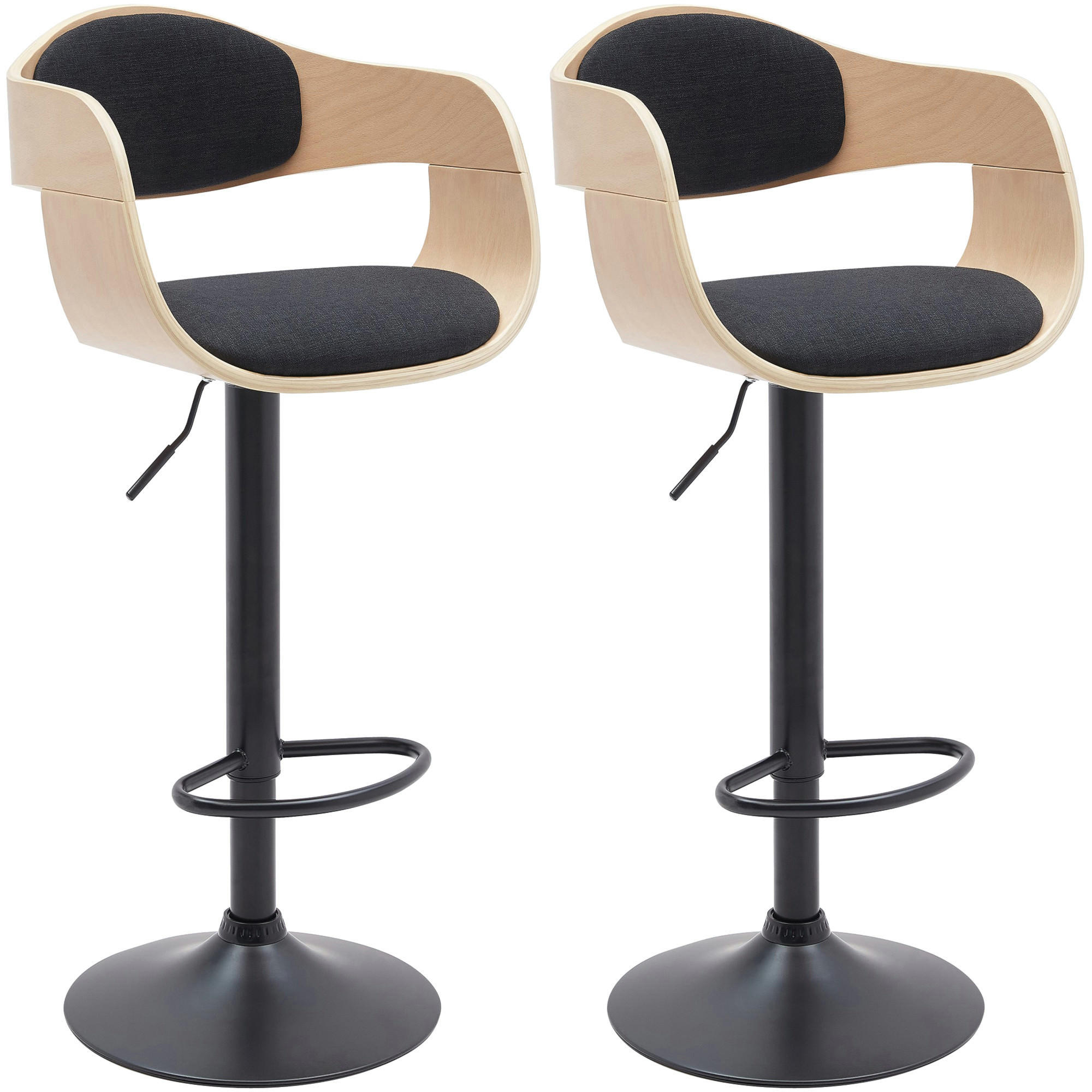 BARHOCKER 2er Set Stoff Natura/Schwarz - Eukalyptusholzfarben/Schwarz, Textil/Metall (48/87/50cm) - CLP