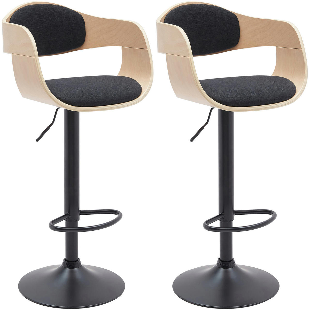 BARHOCKER 2er Set Stoff Natura/Schwarz - Eukalyptusholzfarben/Schwarz, Textil/Metall (48/87/50cm) - CLP