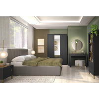 JUGENDZIMMER Mossa in Anthrazit & Eiche Whisky 5 teilig mit Polsterbett 140er Breite, Kleiderschrank Schreibtisch Nachttisch und Regal - Schwarz, Holzwerkstoff (80/200/120cm)