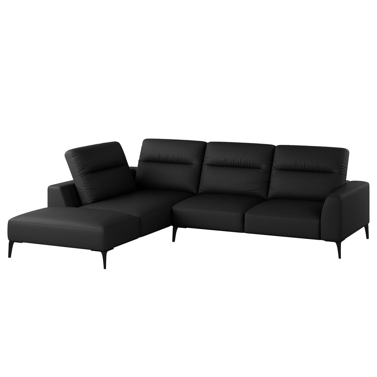 ECKSOFA mit Ottomane - Schwarz, Leder/Metall (263/238cm) - home24