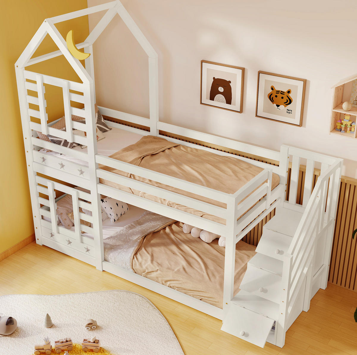 ETAGENBETT Weiß, 90/200 cm mit Stauraum und Schubladen - Weiß, Holz (90/200cm) - MIVRAY