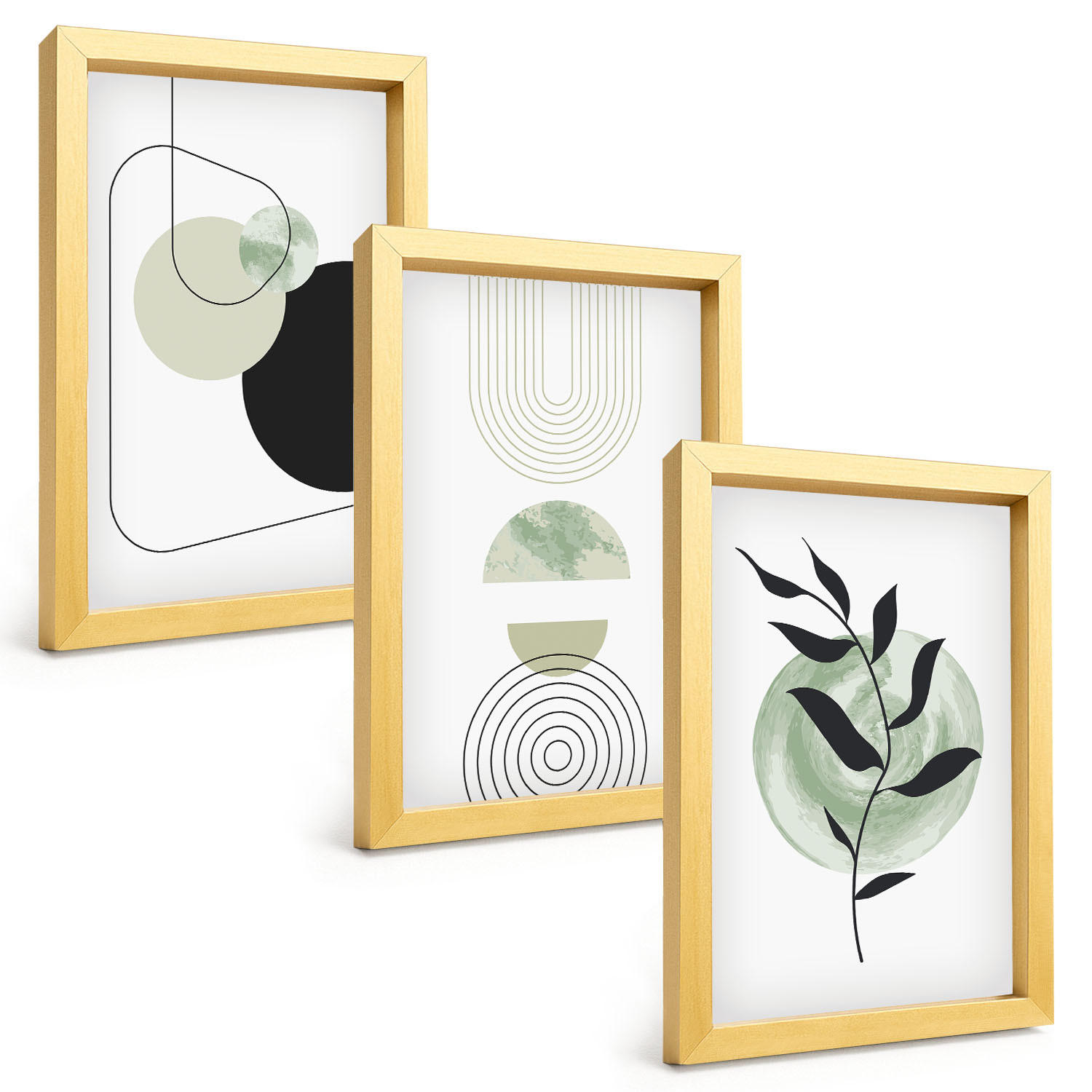 BILDER SET 3er Set - 20x30 cm Goldrahmen - Abstrakte Pflanzenformen - Goldfarben, Kunststoff (20/30cm) - TULUP