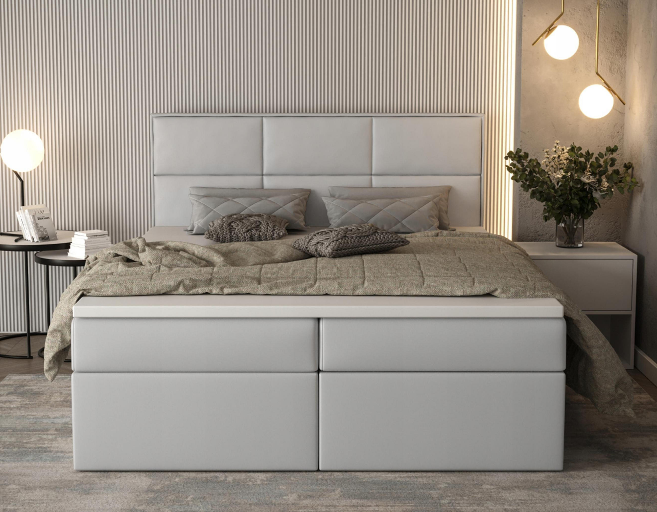 BOXBETT Gallese 140/200 cm in Creme – mit Bettkasten und Topper - Creme/Schwarz, Holz/Holzwerkstoff (140/200cm) - AX Living