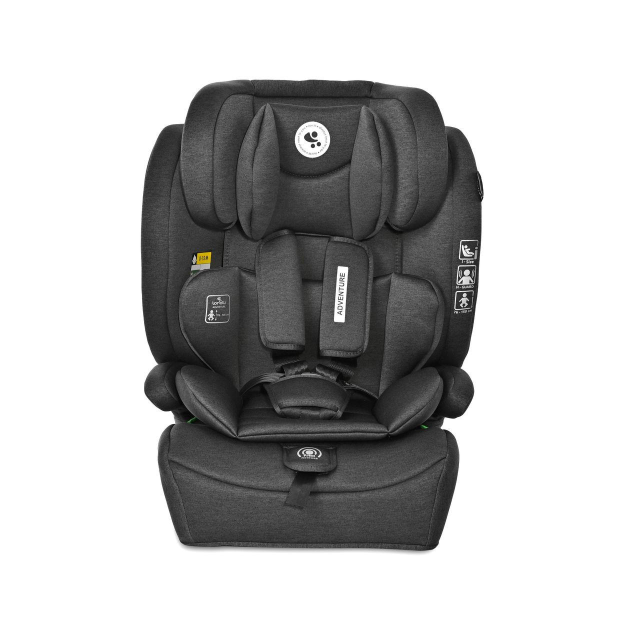 KINDERSITZ i-Size Adventure schwarz (76-150 cm) Kopfstütze verstellbar bis 36 kg - Schwarz, Kunststoff (46/78/40cm) - Lorelli