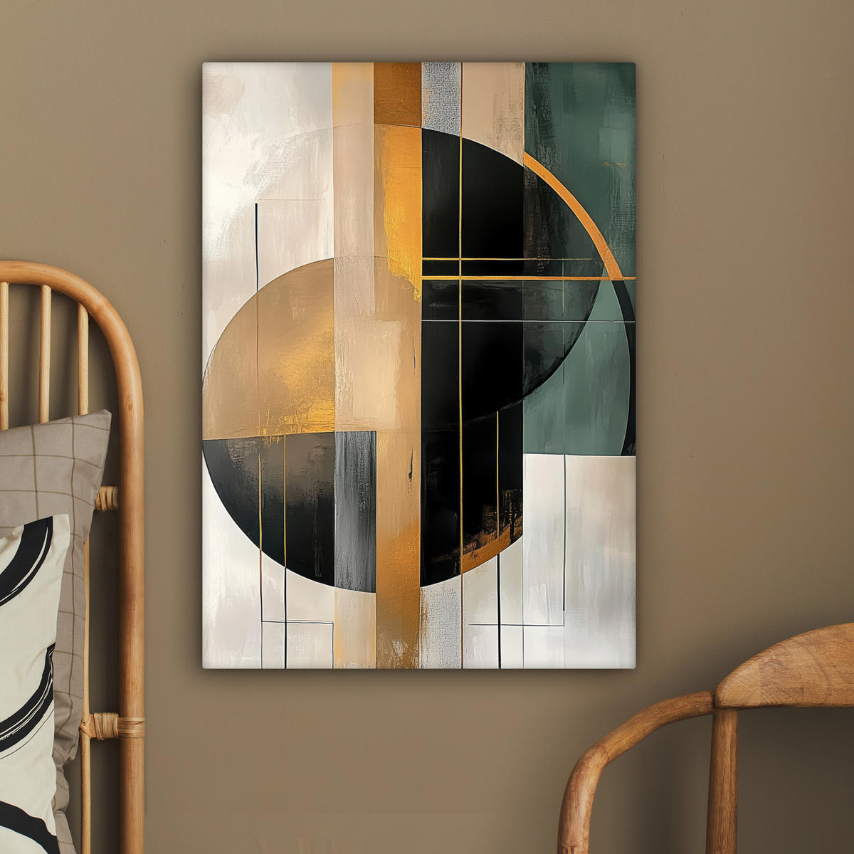 LEINWANDBILD - Abstrakt - Gold - Bronze - Grün - Formen - Modern - 60x80 - Gemälde - Multicolor, Textil (60/80cm) - MuchoWow