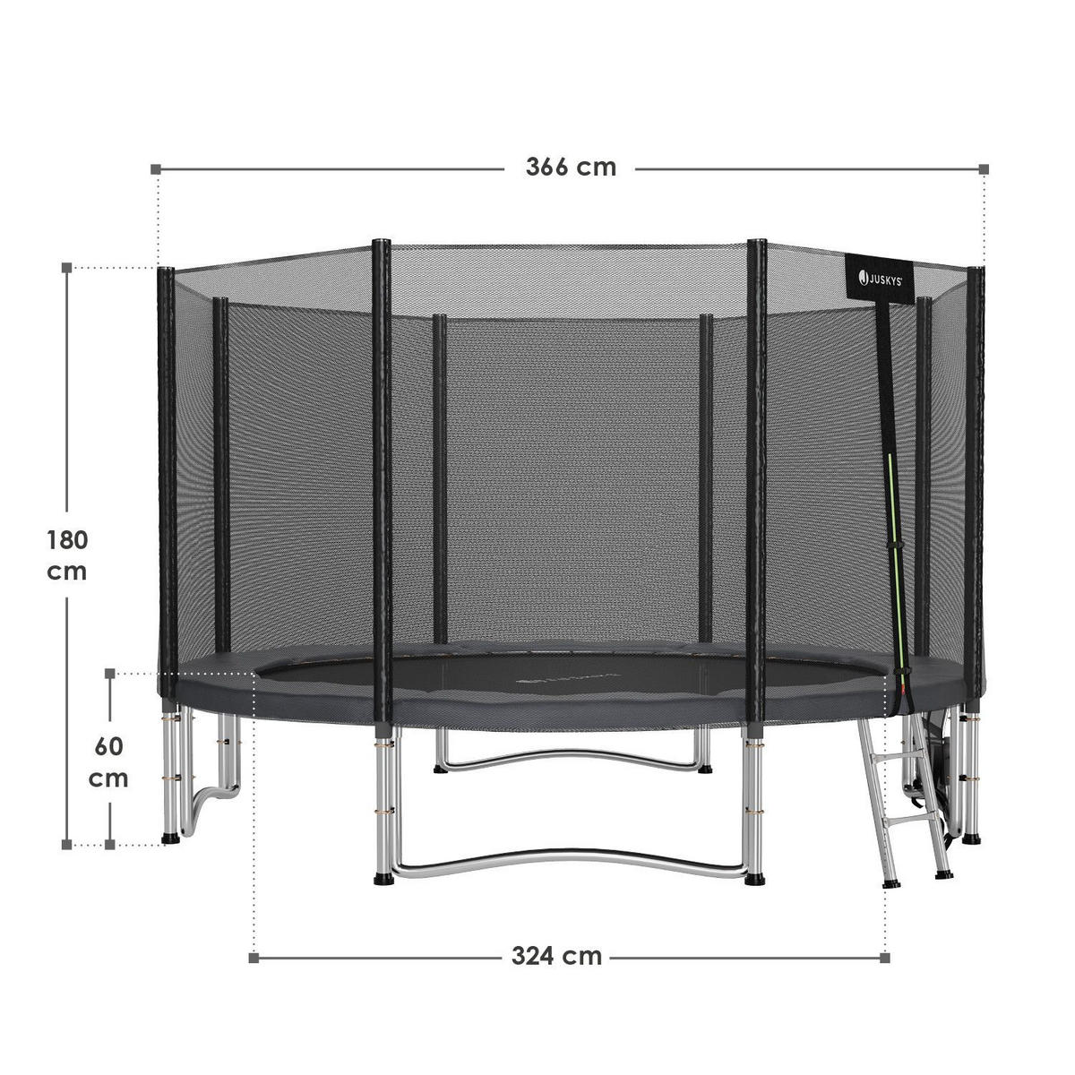 TRAMPOLIN JumpMaster XL 366cm schwarz - Schwarz, Metall (366/366cm) - Juskys