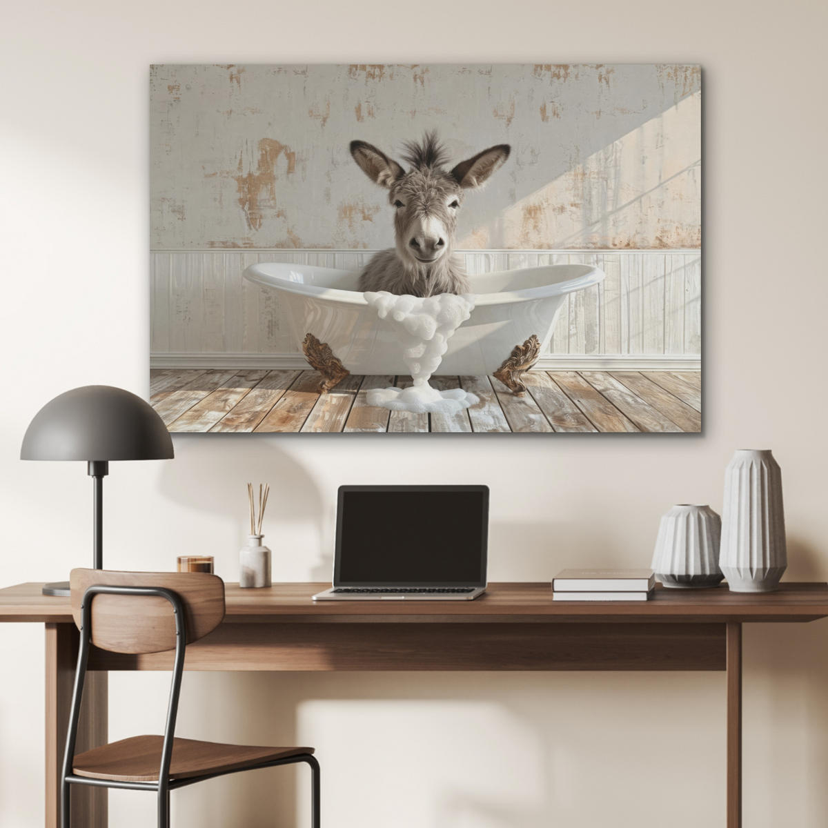 AKUSTIKPANEEL Esel - Tiere - Badewanne - Schaumstoff 100x70 cm - Weiß, Textil (100/0.9/70cm) - MuchoWow