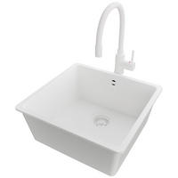 UNTERBAUSPÜLE GRANIT Venedig Easy, 2-er set Alles Weiß 46/44 cm 1 Becken + Küchenarmatur 38/14 cm + Ablauf-Set ab 50er Unterschrank - Weiß, Kunststoff (46/20/44cm) - Primagran