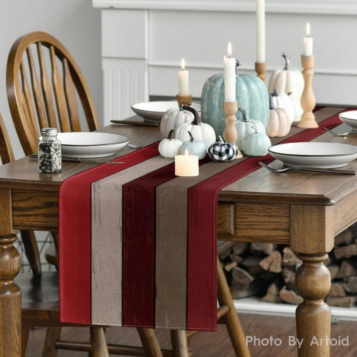 TISCHLÄUFER Rot Planken Antik 40 x 140 cm - Multicolor, Textil (140/40/1.5cm)