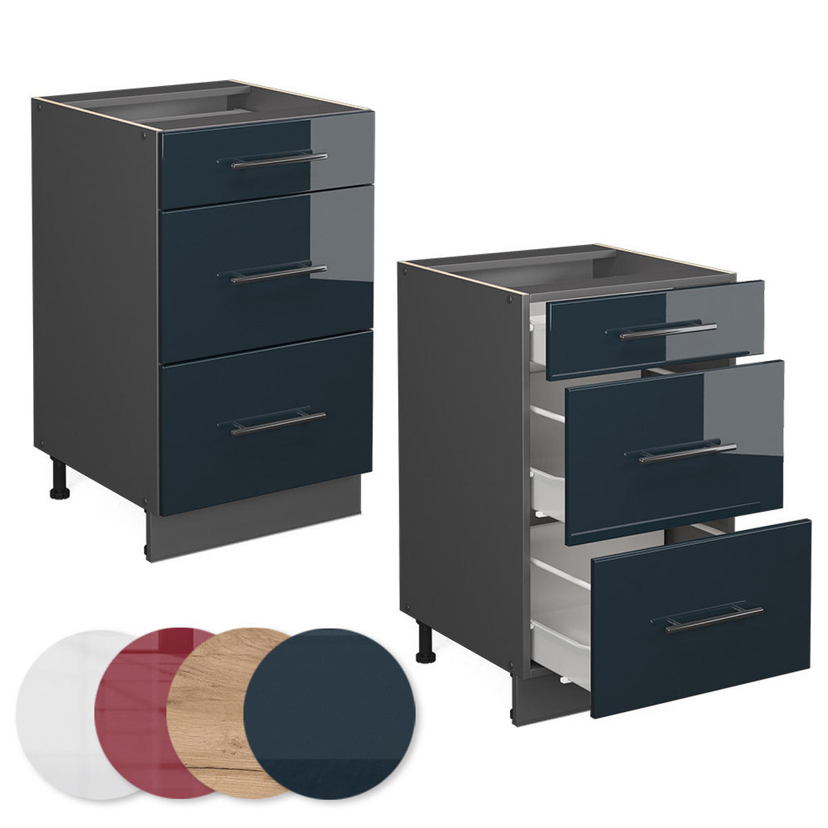 SCHUBLADENSCHRANK Fame-Line Dunkelblau Hochglanz 50 cm, AP Eiche - Anthrazit/Dunkelblau, Holzwerkstoff (50/82/60cm) - Vicco