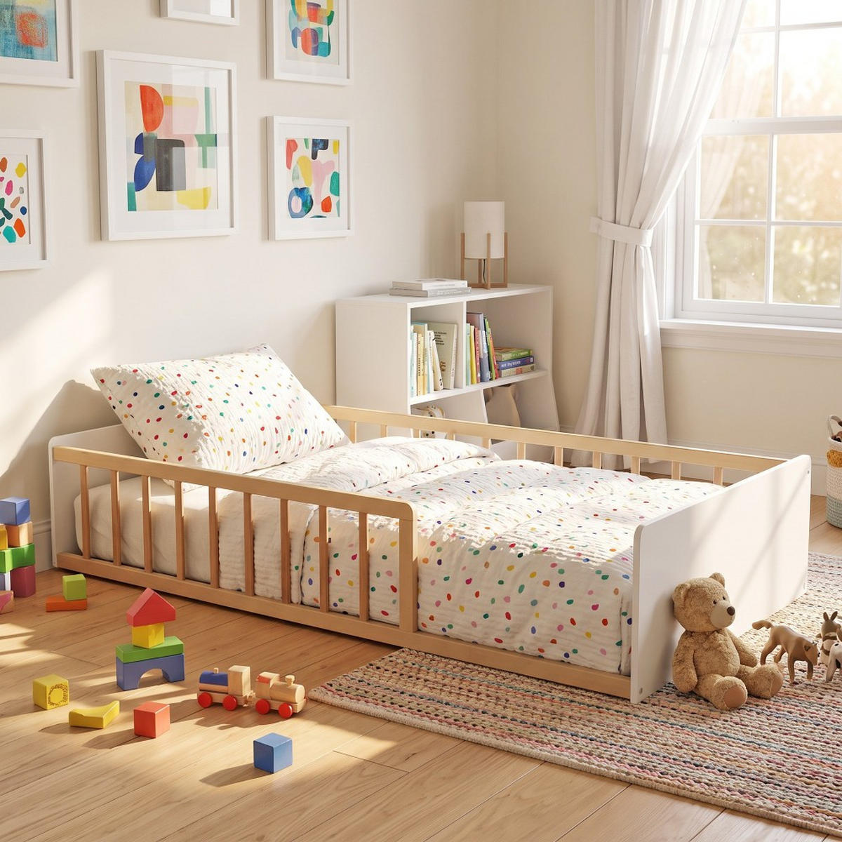 BETT PILOU mit Matratze/ Kinderbett 90x190 cm - Weiß und Hellholz - Weiß, Holz (90/190cm) - Weber Industries