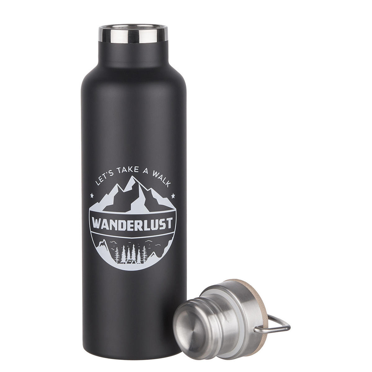 ISOLIERFLASCHE Wanderlust - Schwarz, Metall (0.65L) - Butlers