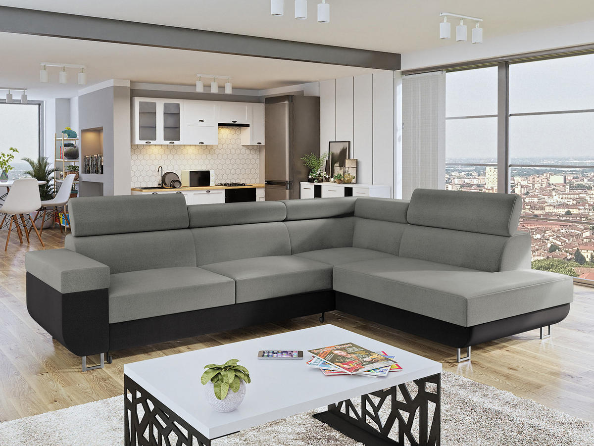 ECKSOFA Fonti, Seite: Rechts - Grau, Holz/Textil (253/188cm) - MIRJAN24