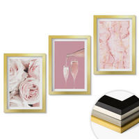 WANDBILDER 3er Set - 20x30 cm Goldrahmen - Champagnerfarbene Rosen, Marmorhintergrund - Goldfarben, Kunststoff (20/30cm) - ArtPrintCave