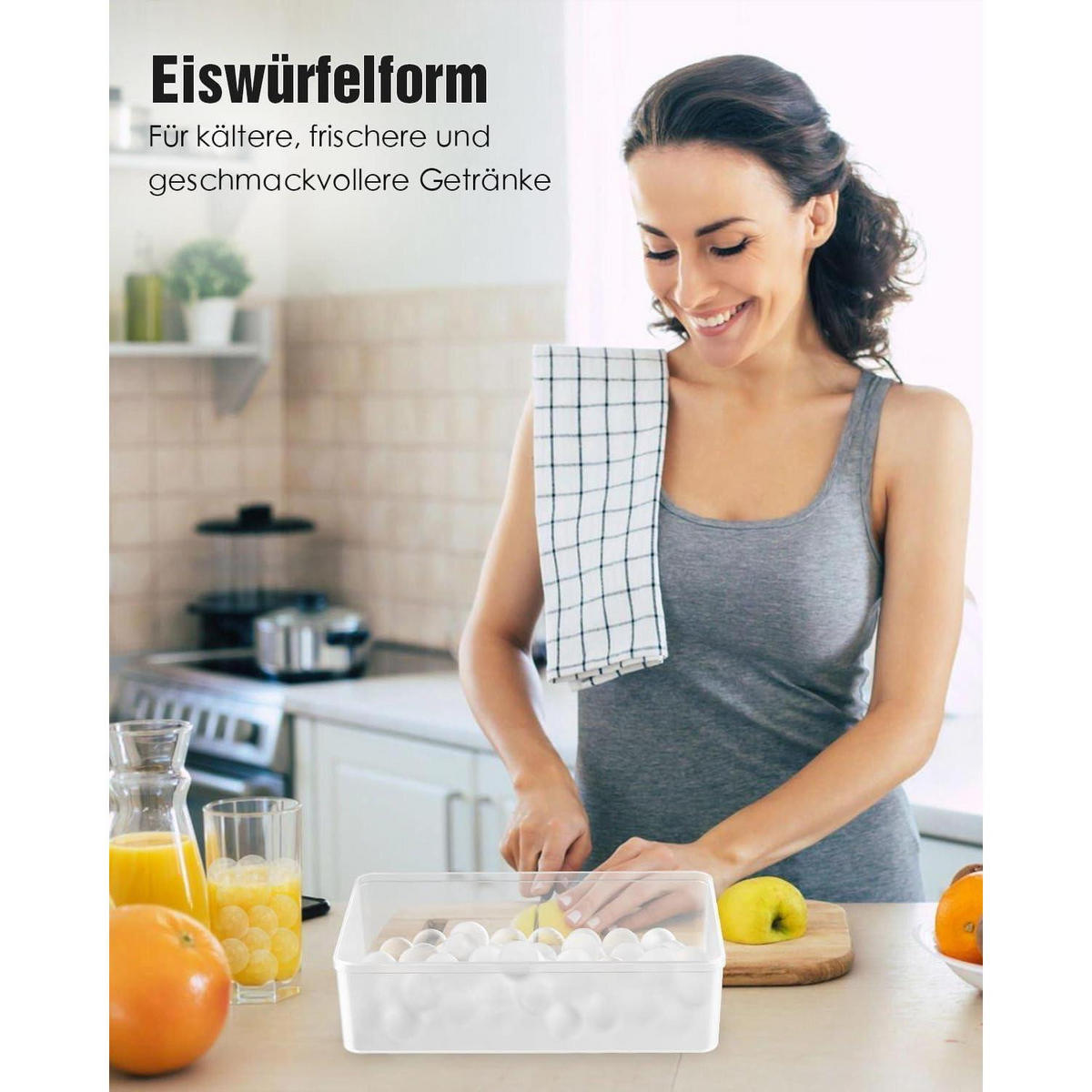 EISWÜRFELFORM 3-teiliges Set mit Behälter - Multicolor, Kunststoff (13.3/8/21cm)