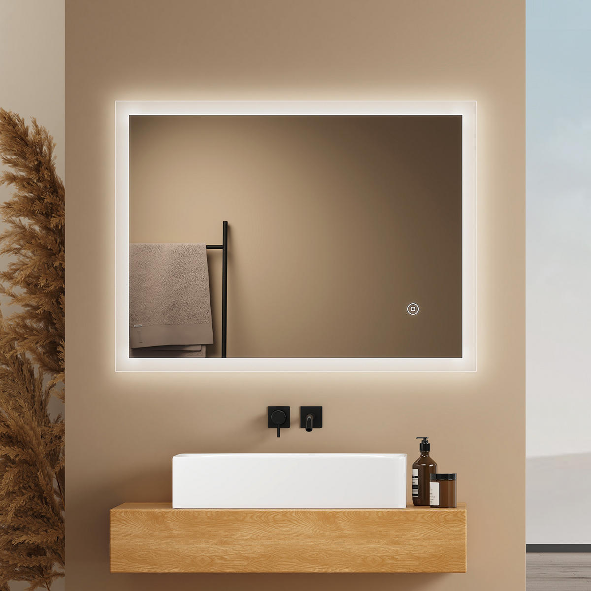 BADSPIEGEL mit Touch-Schalter Beleuchtung 80/60/3,5 cm - Weiß, Glas (60/3.5/80cm) - EMKE
