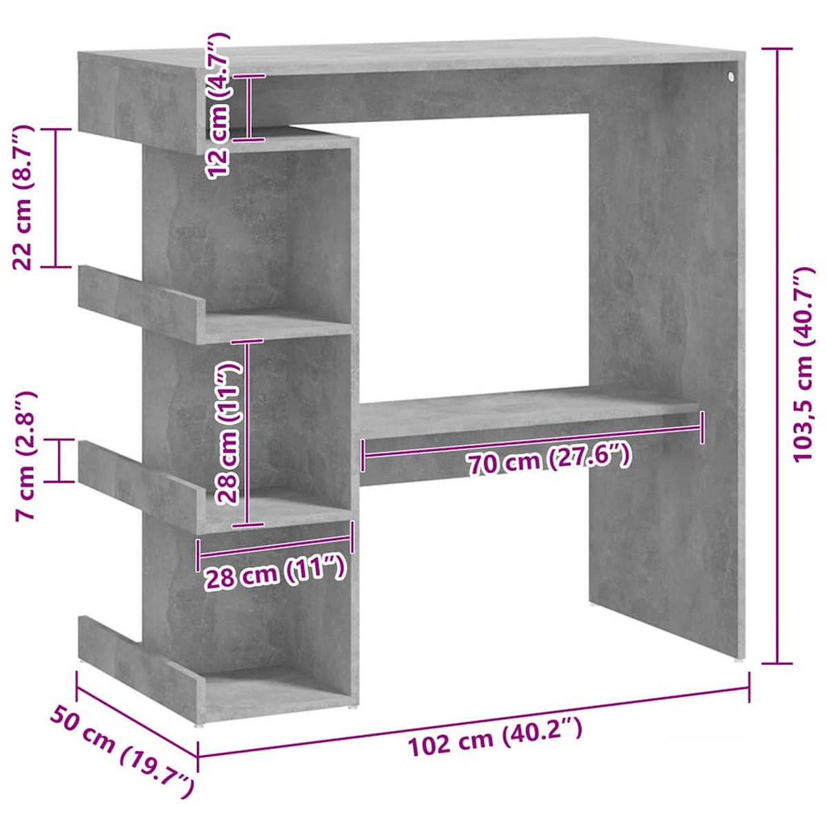 BARTISCH Industrial-Stil 100/50/101,5 cm aus Holzwerkstoff Betongrau mit Regal - Grau, Holz (50/100/101.5cm) - vidaXL