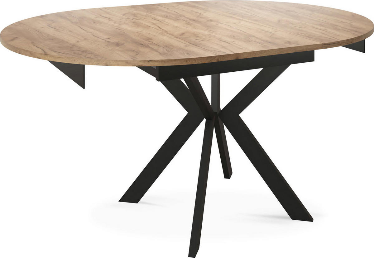 JEDÁLENSKÝ STÔL Lily Okrúhly Rozkladací s Čiernami Kovovými Nohami, Dub Craft Hnedý 100-138/100/76 cm - hnedá/čierna, kov/kompozitné drevo (100/140/76cm) - WFL GROUP