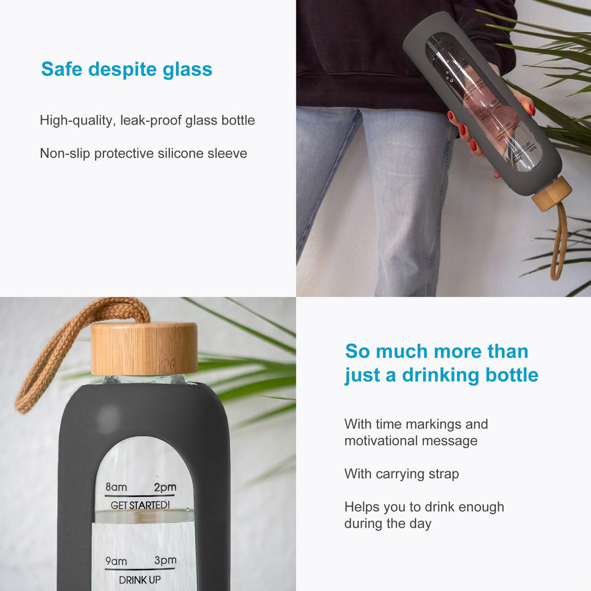 TRINKFLASCHE 900ml - Grau, Glas (0.9L) - Intirilife