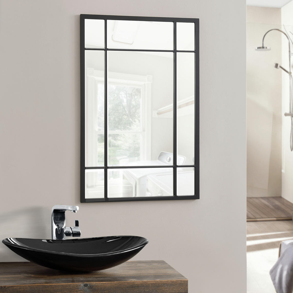 WANDSPIEGEL Colobraro - Schwarz, Glas/Holzwerkstoff (60/90/1.8cm) - [en.casa]