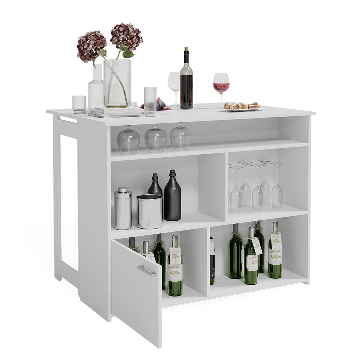 BARTISCH Dominic Weiß 116 x 37 cm 4x offene Fächer und 1x Tür - Weiß, Holzwerkstoff (116/90.5/37cm) - Vicco