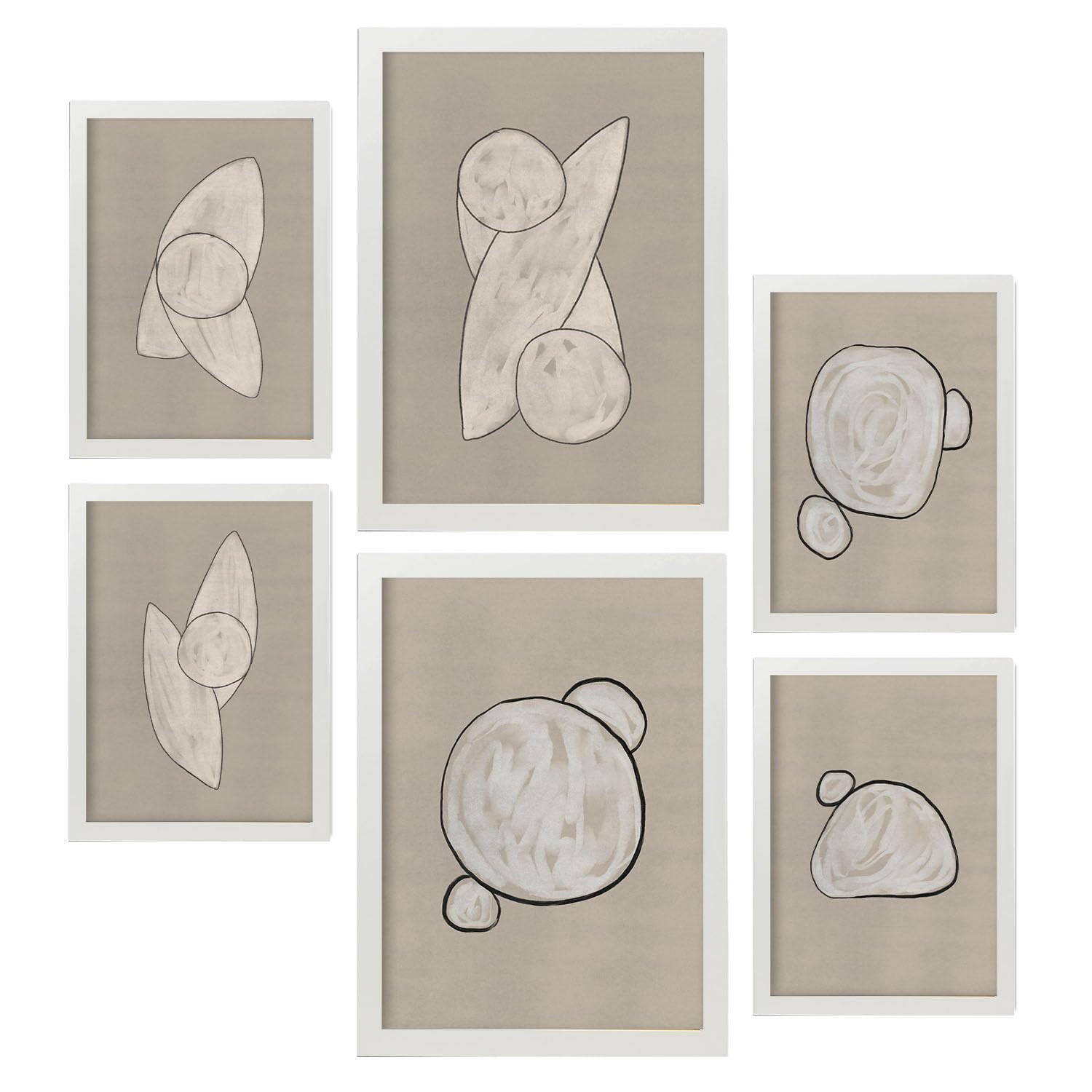 POSTER Set Mit 6 Kosmische Kontur In Form Abstracts Ästhetische Dekorative Gemälde Für Ihr Wohnzimmer, Schlafzimmer, Zuhause A3 & A4 Weißer Rahmen - Weiß, Papier (29/3cm) - Nacnic