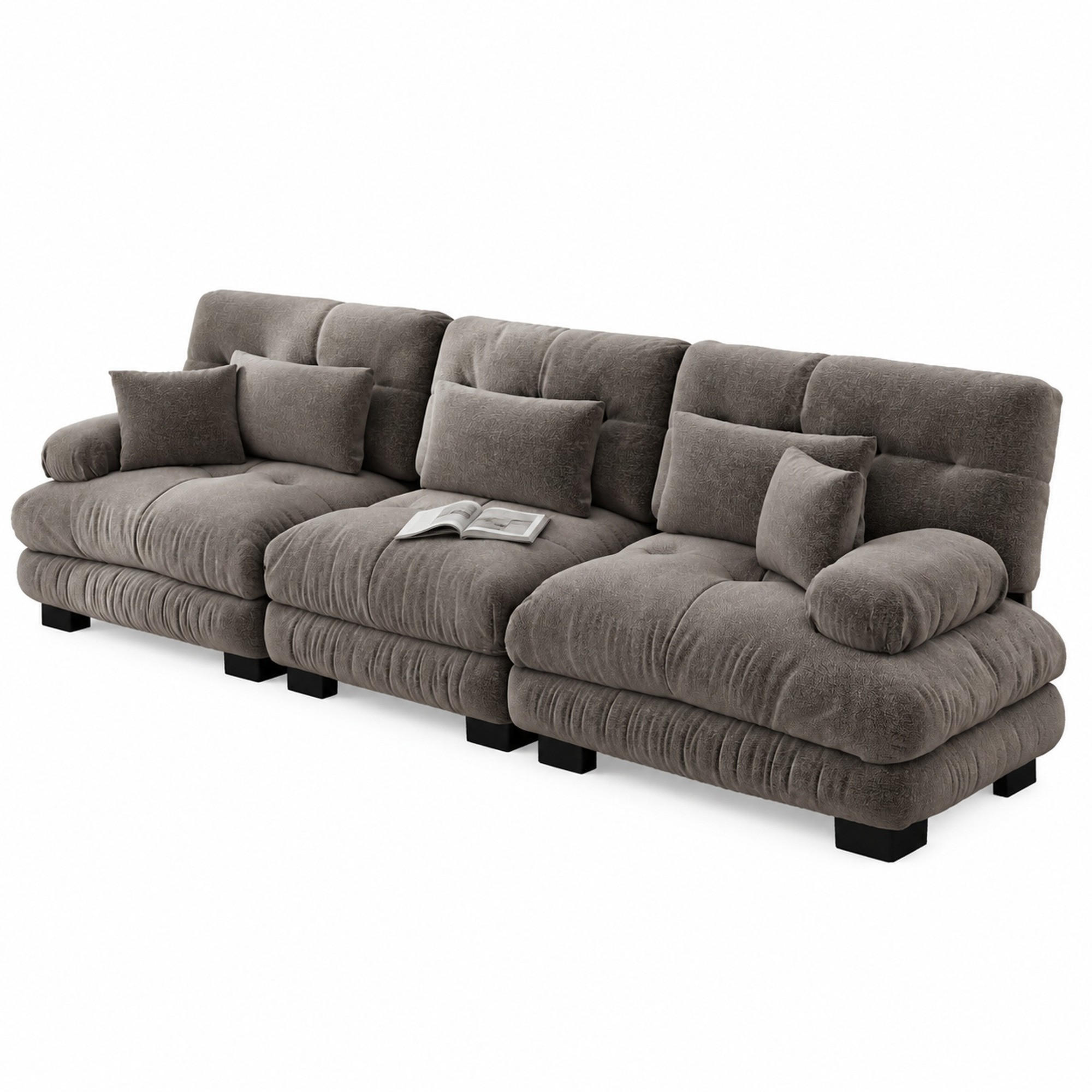 MODULARES 3-Sitzer-Ecksofa aus Chenille Braun 313x77x81 cm mit tiefem Sitz - Braun, Textil (77/313cm) - IVMEU
