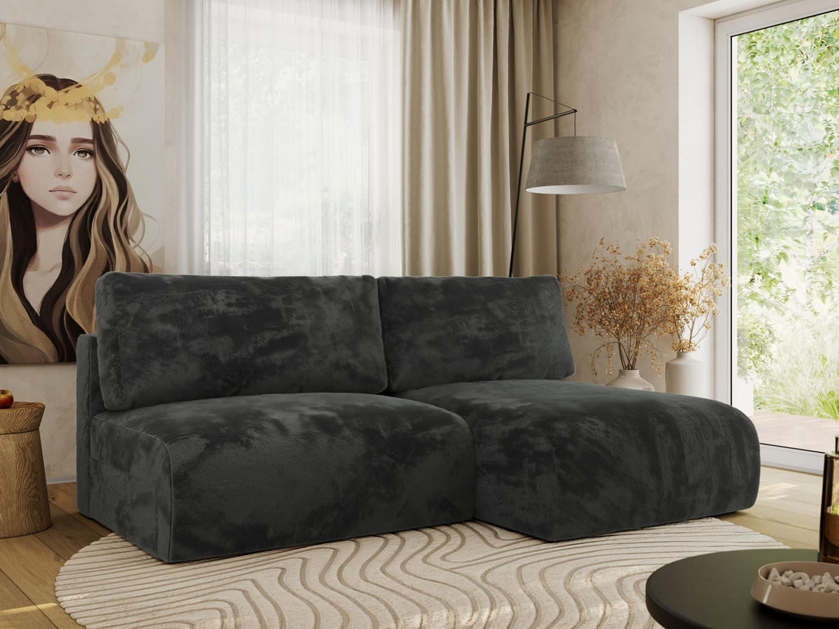ECKSCHLAFSOFA VIVO L Dunkelgrau Plüsch - rechts - Dunkelgrau/Schwarz, Kunststoff/Textil (150/223cm) - MKS