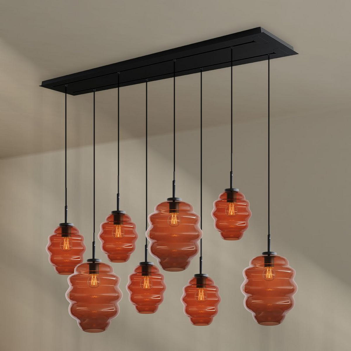 HÄNGELEUCHTE Echos 8-flammig Braun Ø 18/25cm - Schwarz/Braun, Glas (18/18/20cm) - s.luce