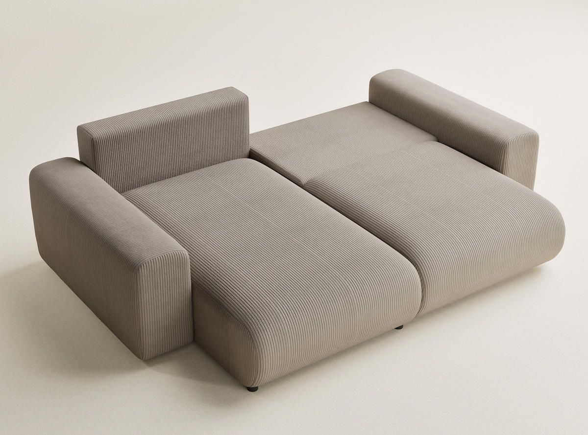 ECKSOFA MIT SCHLAFFUNKTION Solo Beige Samtstoff - Beige/Schwarz, Holz/Holzwerkstoff (255/168cm) - Maison de Reve