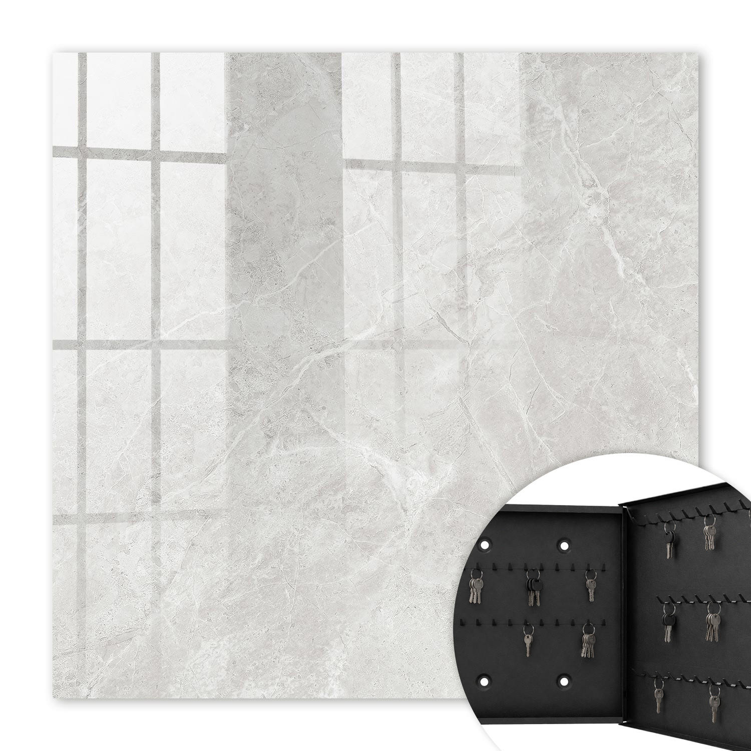 SCHLÜSSELBOX Schwarz 30x30 cm- Türöffnung nach rechts - Graue Struktur - Grau, Metall (30/30/5cm) - TULUP
