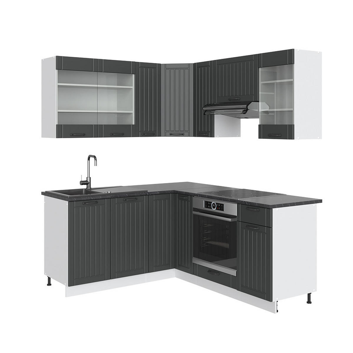 ECKKÜCHE Fame-Line Anthrazit Landhaus/Weiß 160 x 60 cm ohne AP - Dunkelgrau/Weiß, Holzwerkstoff (190/81.6/46cm) - Vicco