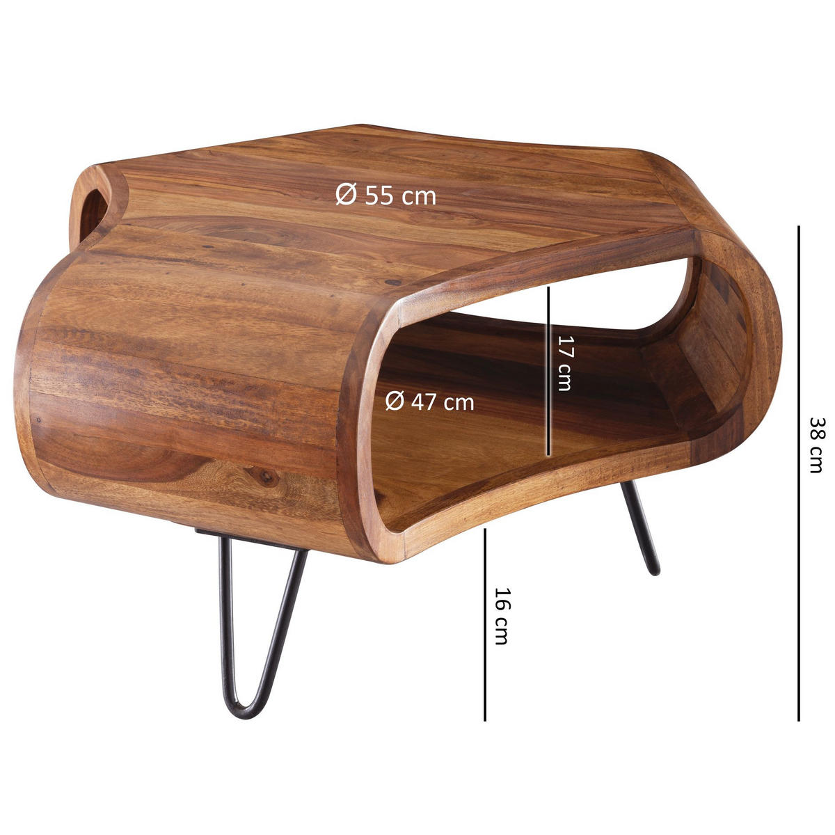 COUCHTISCH MIRA Sofatisch Metallbeine - Sheeshamfarben, Holz (55/55/38cm) - tinkaro