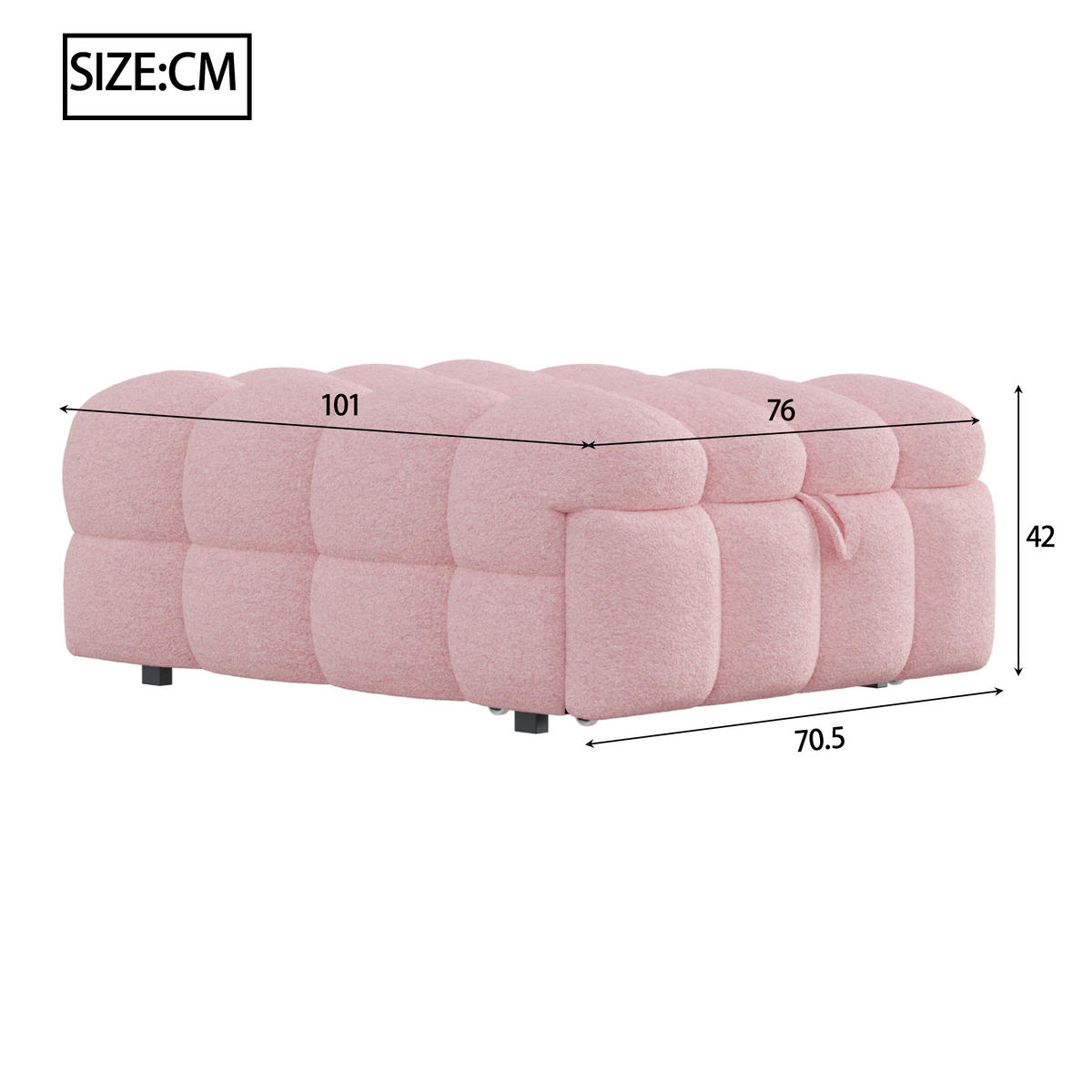 SCHLAFSOFA 183/76/42 cm Rosa 2-in-1 Schlafsofa aus Teddy-Stoff mit Fußhocker - Rosa, Textil (76/42/183cm) - OKWISH