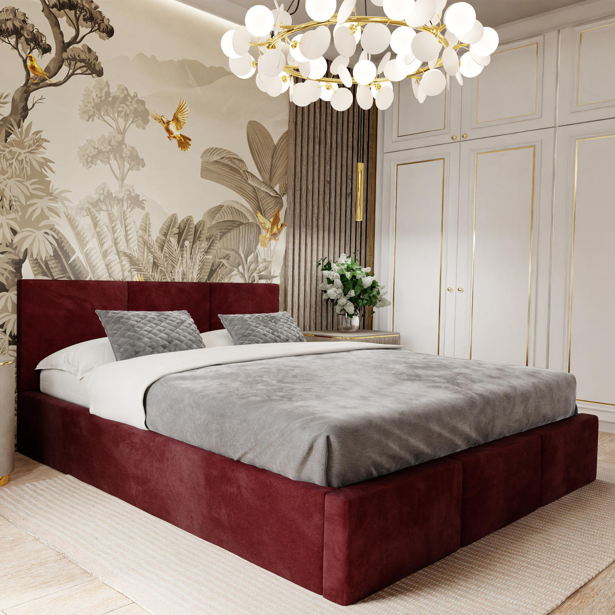 POLSTERBETT mit Stauraum Weinrot 120x200cm Kopfteil 88cm - Weinrot, Holzwerkstoff/Textil (120/200cm) - Muralo