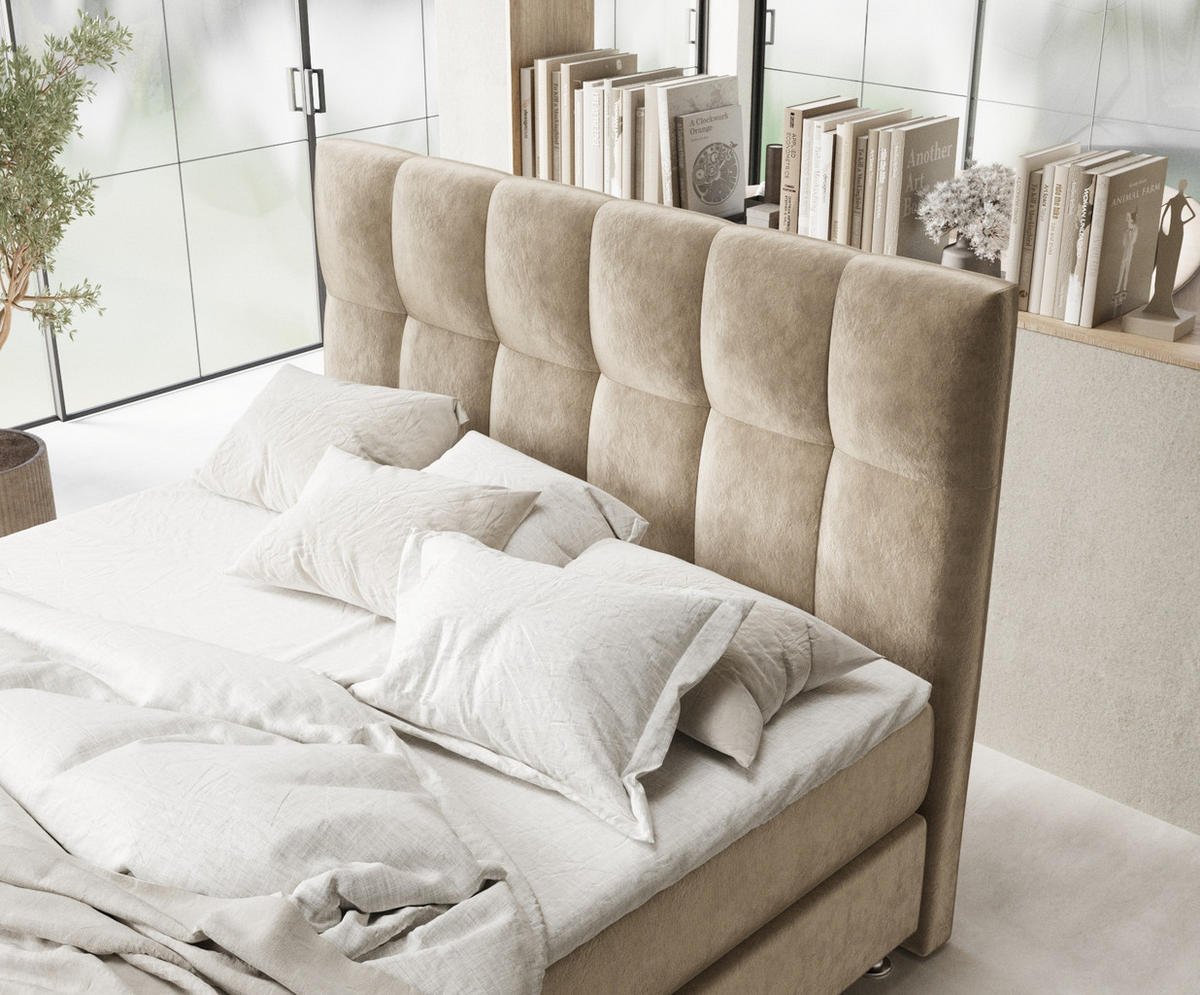 BOXSPRINGBETT Elisio Beige 200/200 cm mit Latex-Topper - Beige/Silberfarben, Holz/Holzwerkstoff (200/200cm) - Maison de Reve