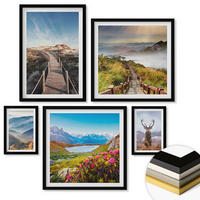 WANDBILDER 5er-Set - 50x50 cm & 20x30 cm & 40x60 cm Schwarzer Rahmen - Berglandschaft, See, Hirsche - Schwarz, Kunststoff (40/60cm) - ArtPrintCave