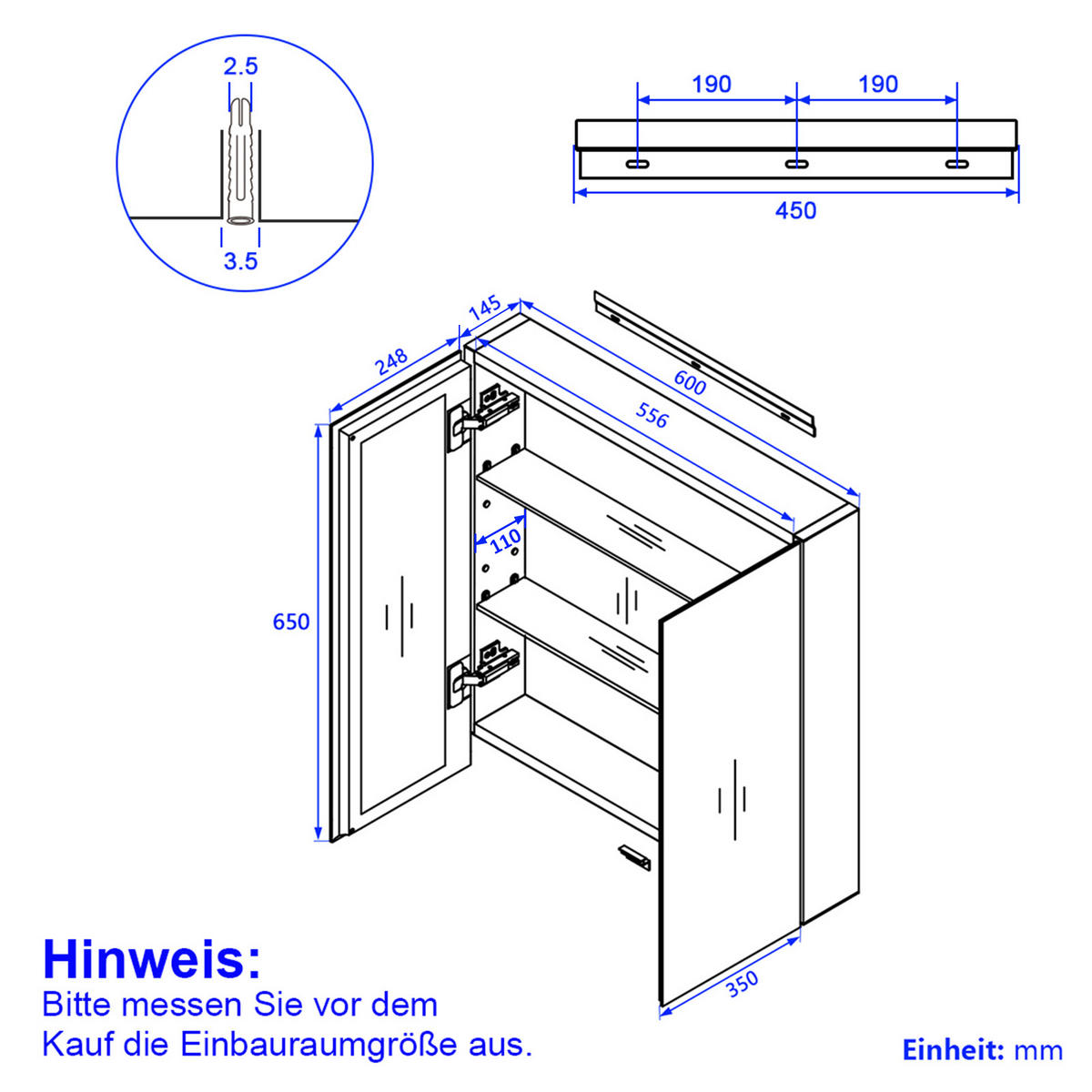 SPIEGELSCHRANK Schwarz 65/60/14,5 - Schwarz, Metall (60/65/14.5cm) - EMKE
