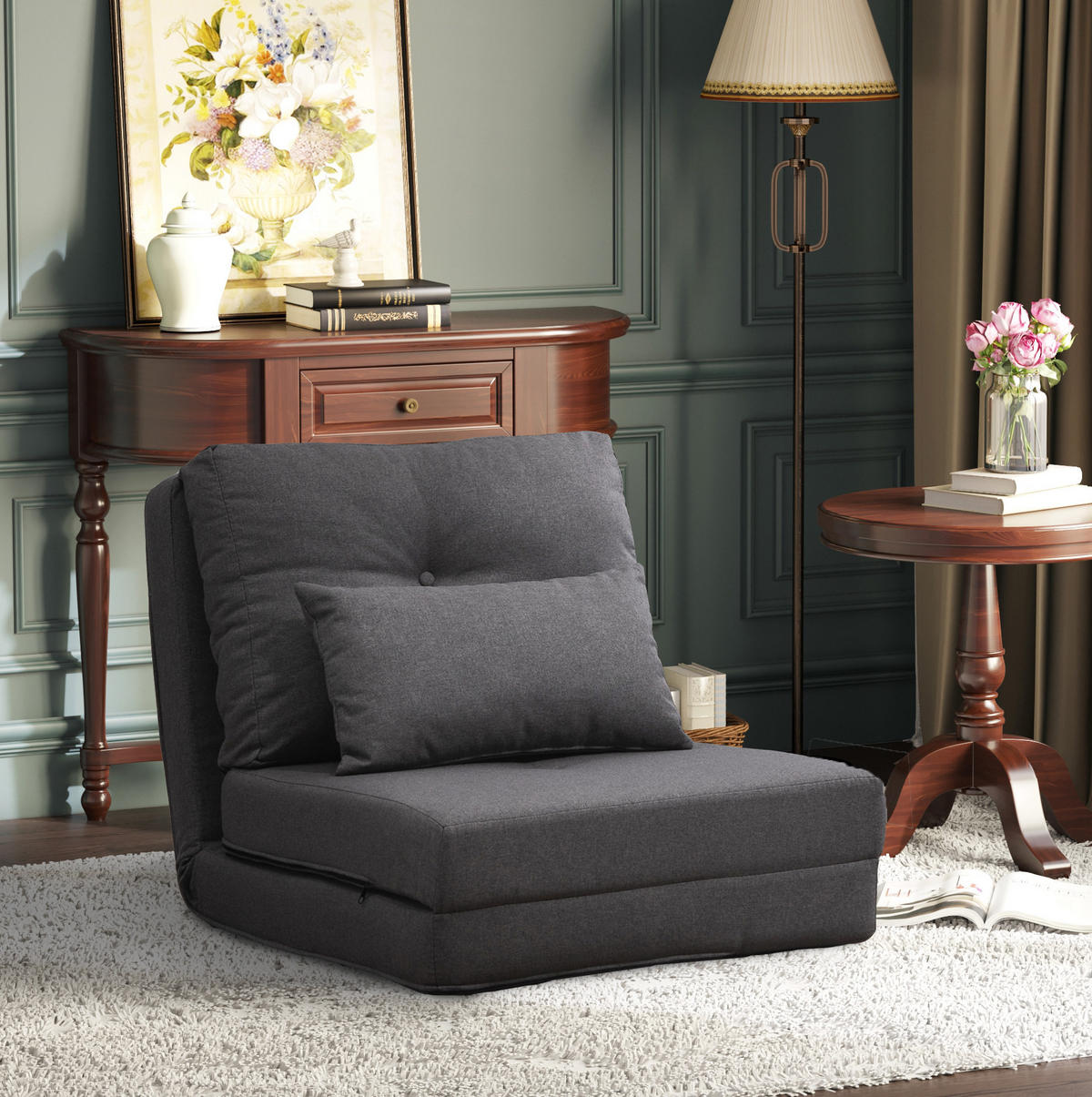BODENSOFA 2-in-1 60 x 80 x 56 cm Dunkelgrau - Dunkelgrau, Metall (60/56/80cm) - Meubliv